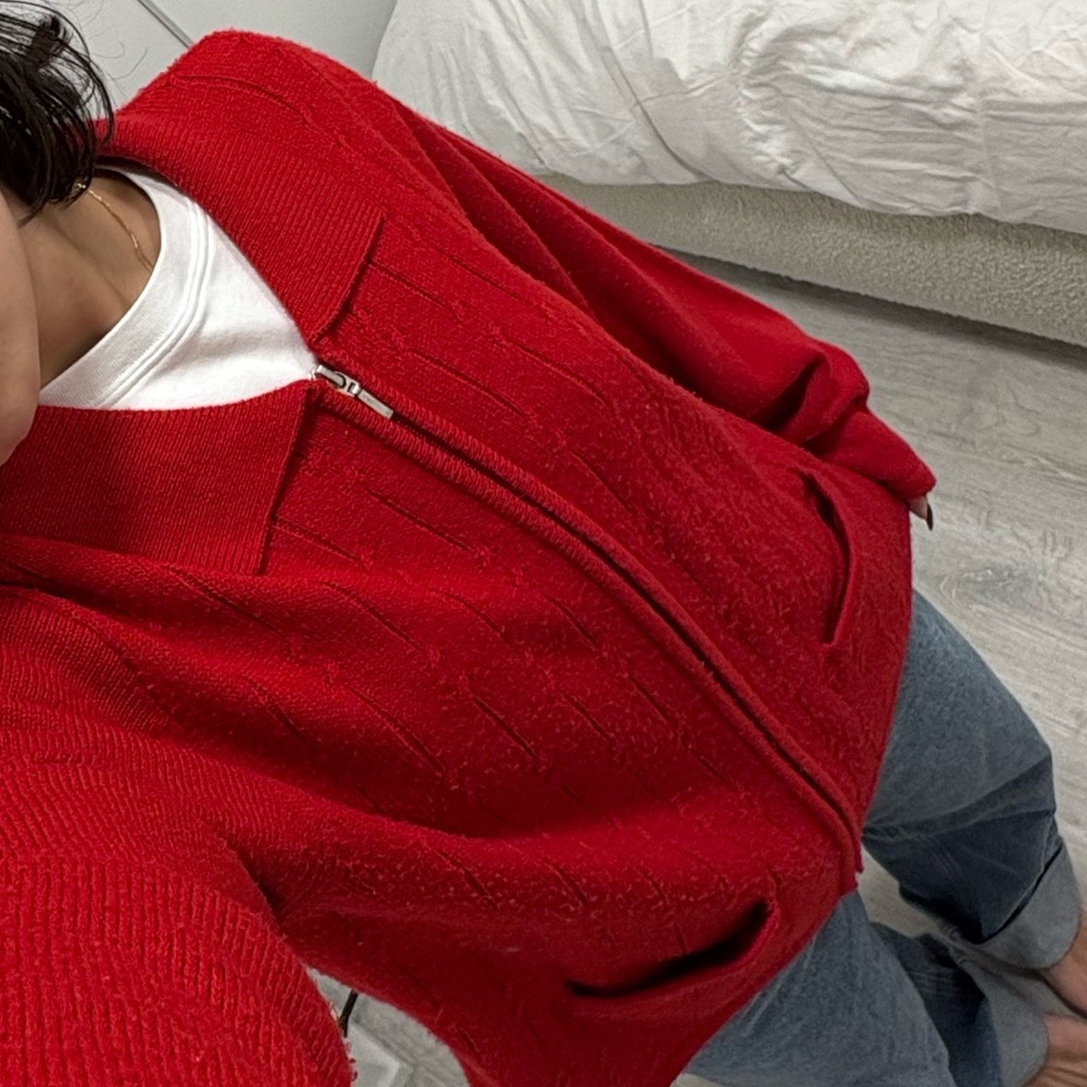 Vintage Red Wool blend Zip-Up Cardigan
